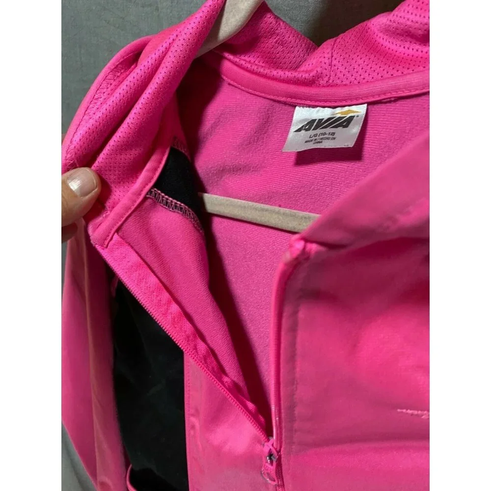 Avia Sweater Girls Large 10/12 Black Pink Color Block Full Zip Hoodie Kids Youth